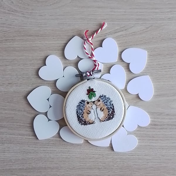 Hanging Christmas Decoration, Hedgehog Decoration, Cross Stitch