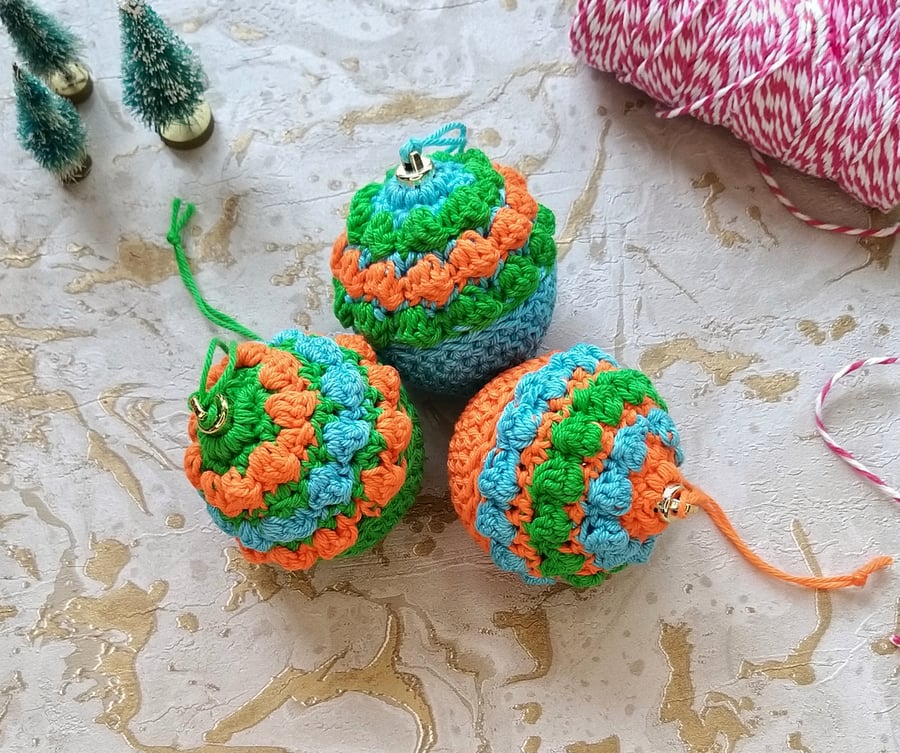  2024Sale Crochet Baubles Set of 3 Christmas Tree Decorations 