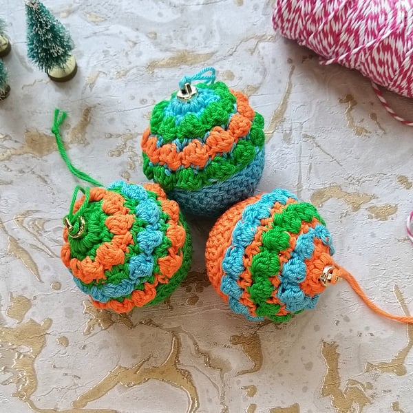  Sale Crochet Baubles Set of 3 Christmas Tree Decorations 