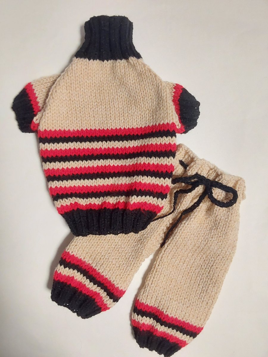 XSmall dog puppy Tracksuit sweater jumper 10”L 12”G hand knit (raglan sleeved)