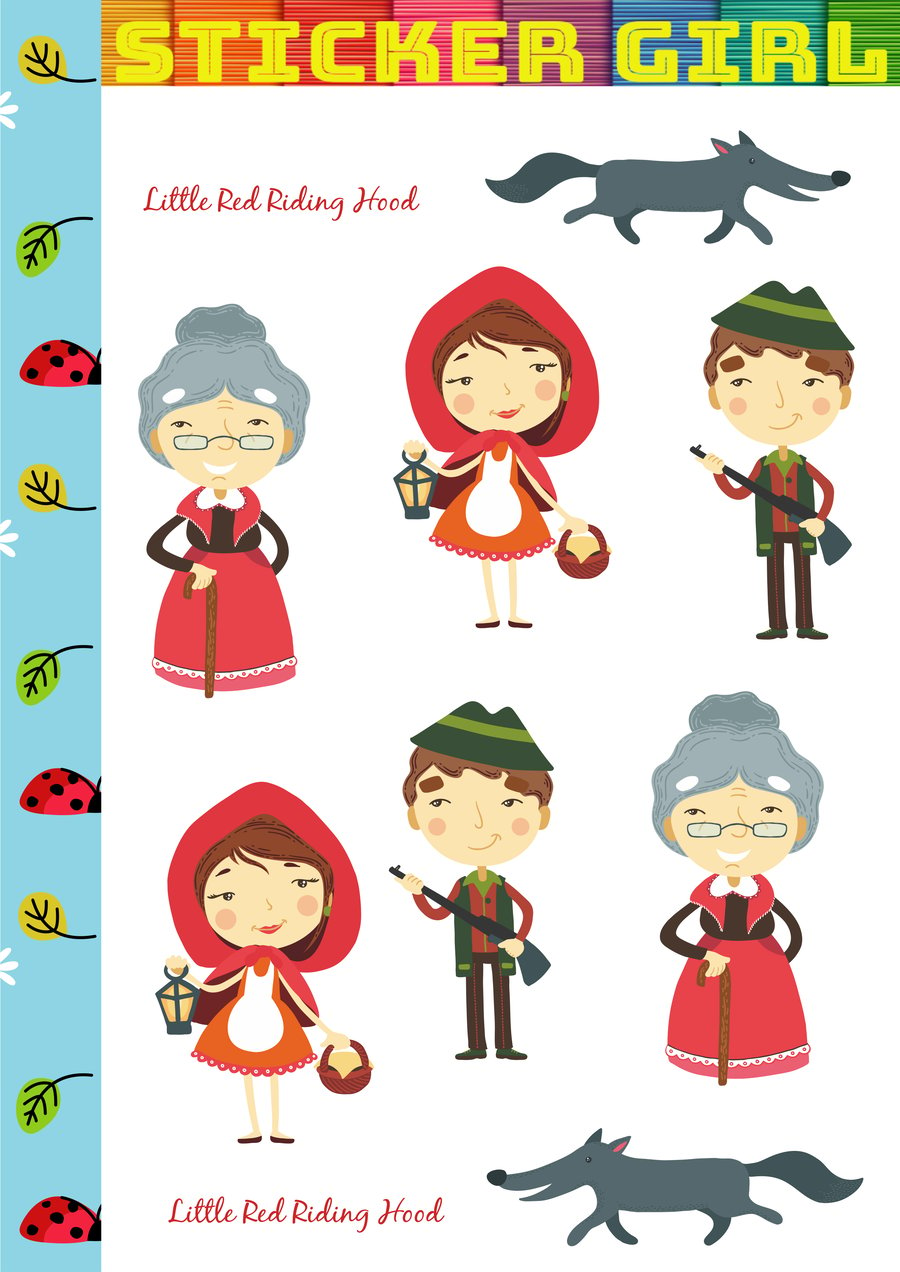 Little Red Riding Hood Planner Stickers A4 Sheet of 11 stickers