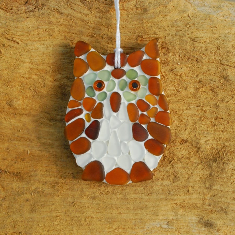 Beach glass owl hanger  