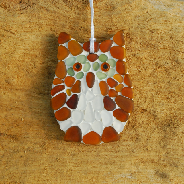 Beach glass owl hanger  