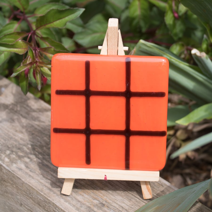 Orange & Dark Blue Tic Tac Toe - OXO Game in Fused Glass - 8065