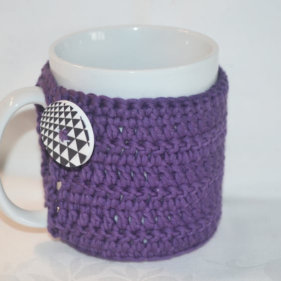 Crochet Mug Cosy Mug Wrap Mug Hug Purple 100% organic Cotton Hygge OOAK Ver. 39