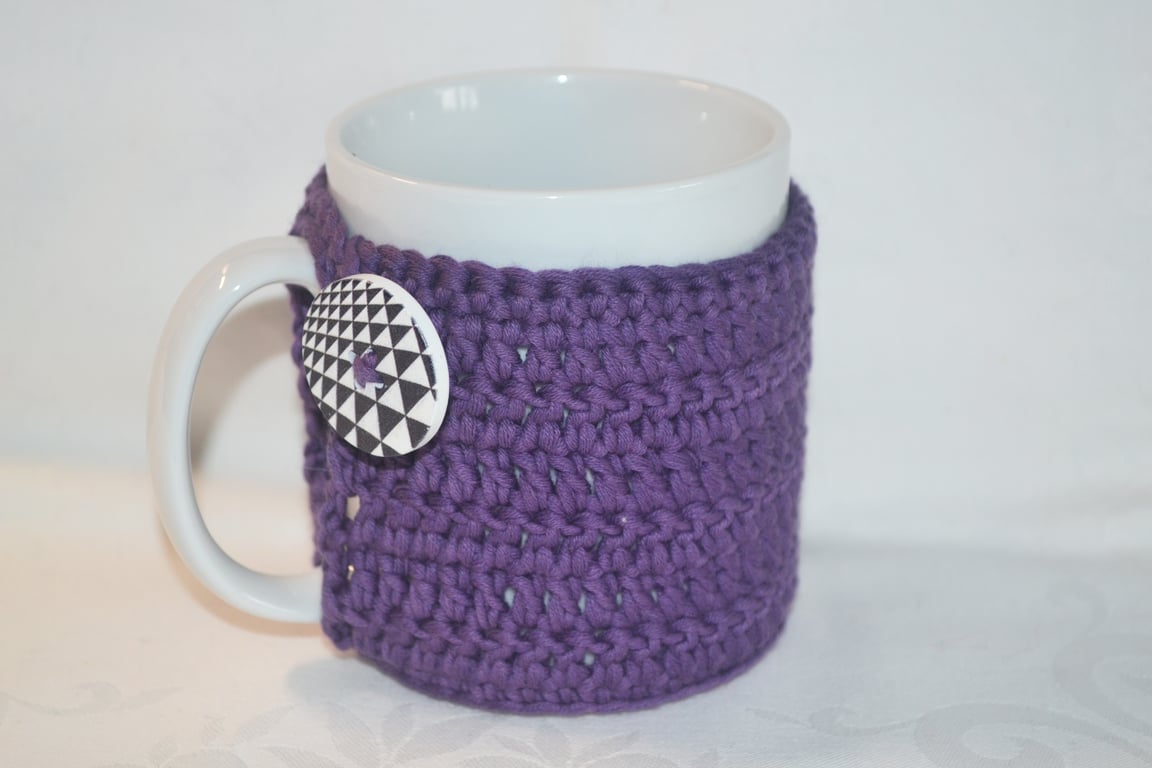 Crochet Mug Cosy Mug Wrap Mug Hug Purple 100% organic Cotton Hygge OOAK Ver. 39