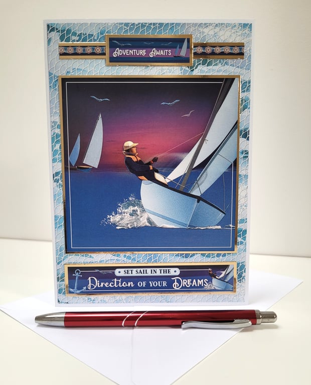 Adventure Awaits – Nautical Sailing Handmade Card
