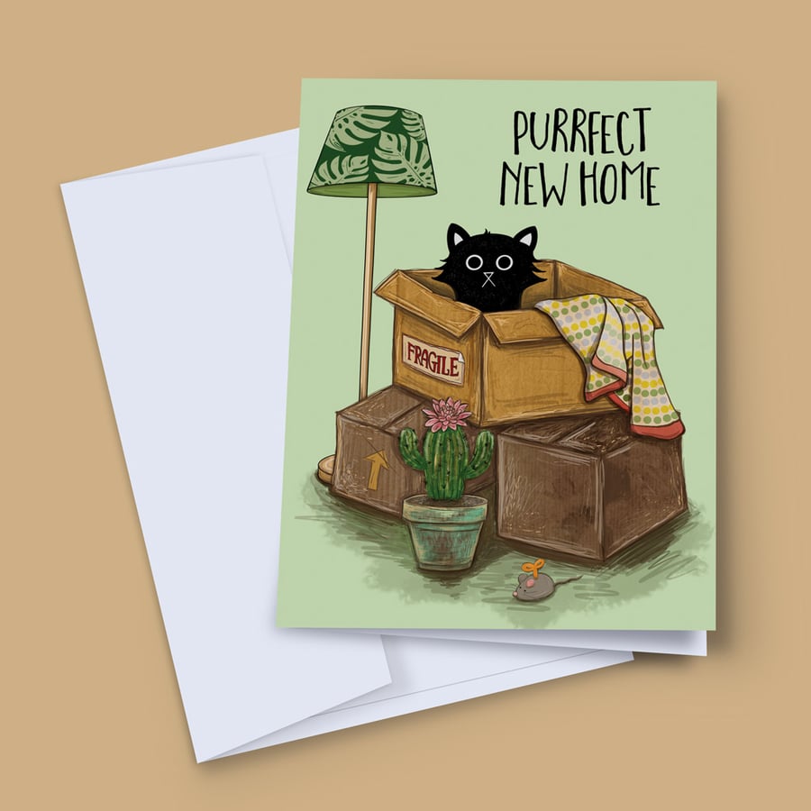 Purrfect New Home Card - Black Cat Housewarming Card
