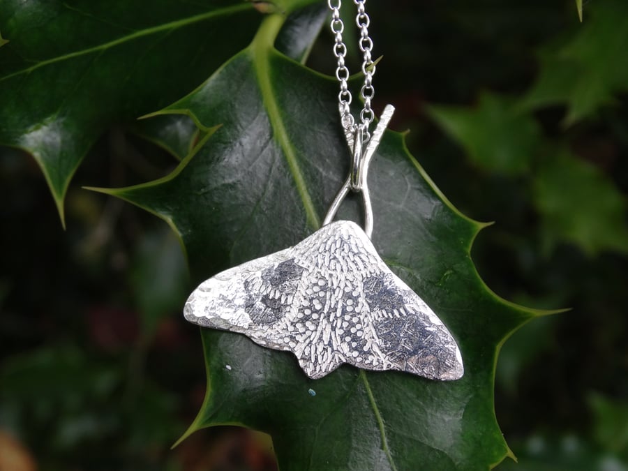 Midwinter moth, recycled sterling silver pendant
