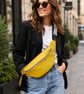 Leather sling bag yellow twin zip crossbody bag