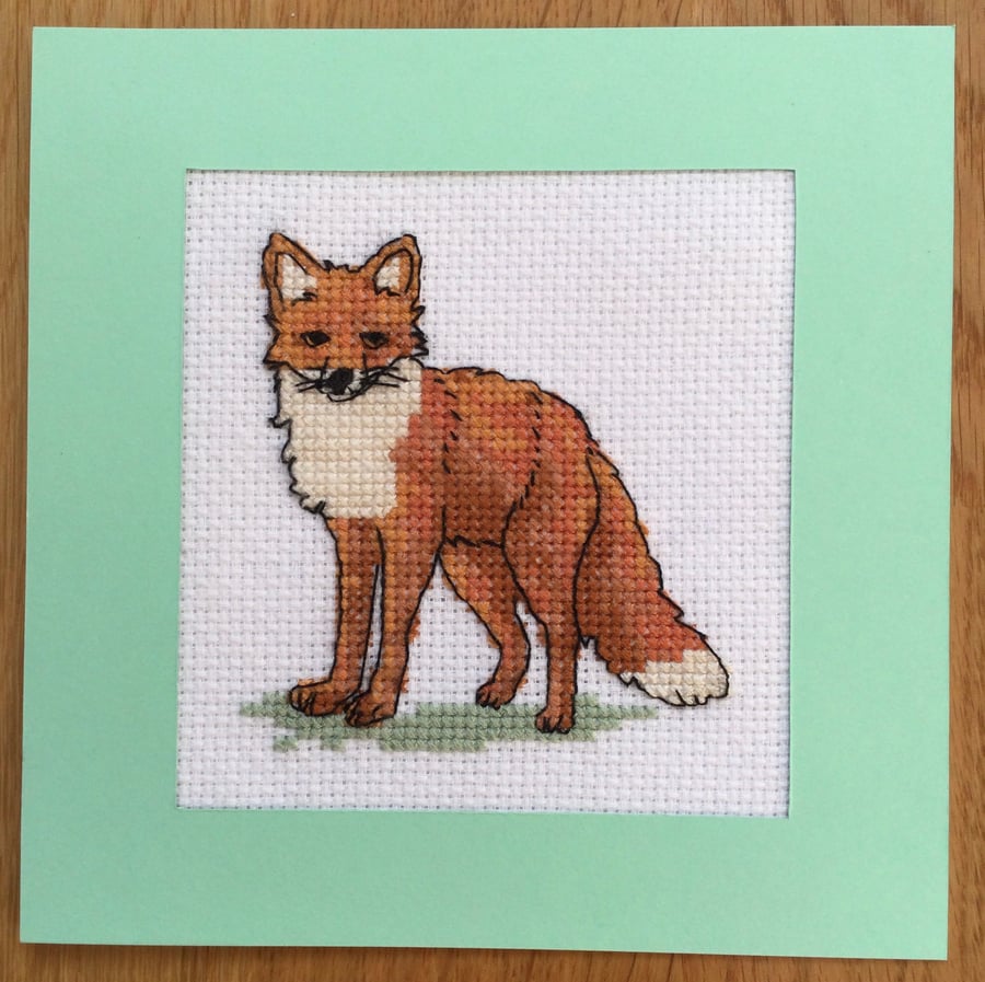 Unique Handmade Cross Stitch Card - Fox