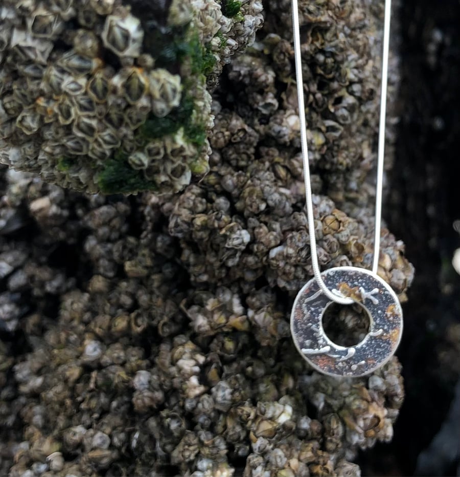 Textured Oxidised Silver Circle Necklace