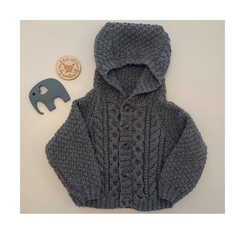 Made To Order Handknitted Baby Hoody 6 sizes. Any Colour.