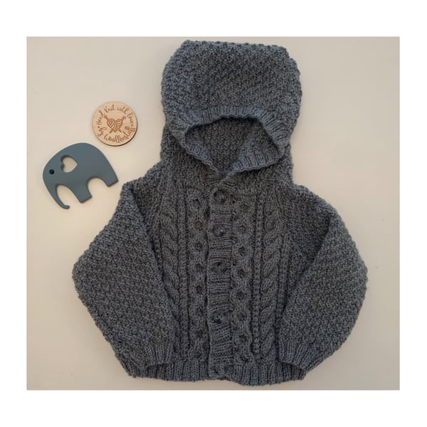 Made To Order Handknitted Baby Hoody 6 sizes. Any colour.