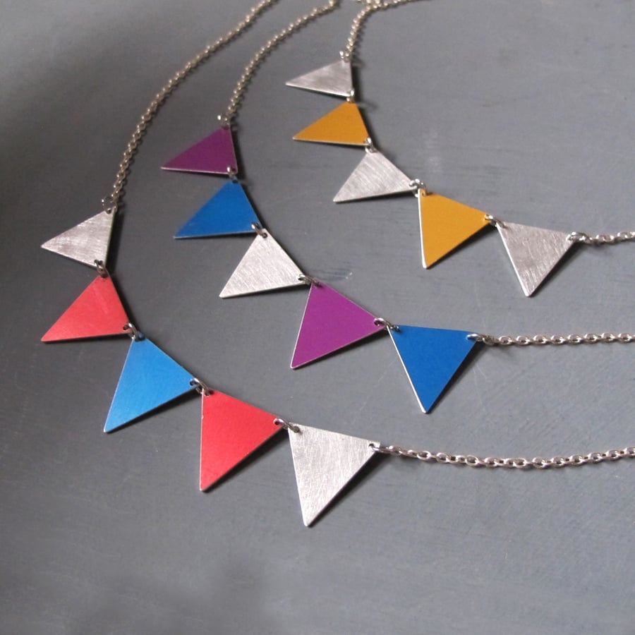 Bunting Necklace - Red, Silver & Blue or Gold & Silver or Purple, Blue & Silver
