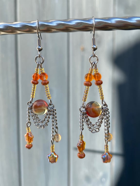 Tasha - Orange Star & Planet Earrings 