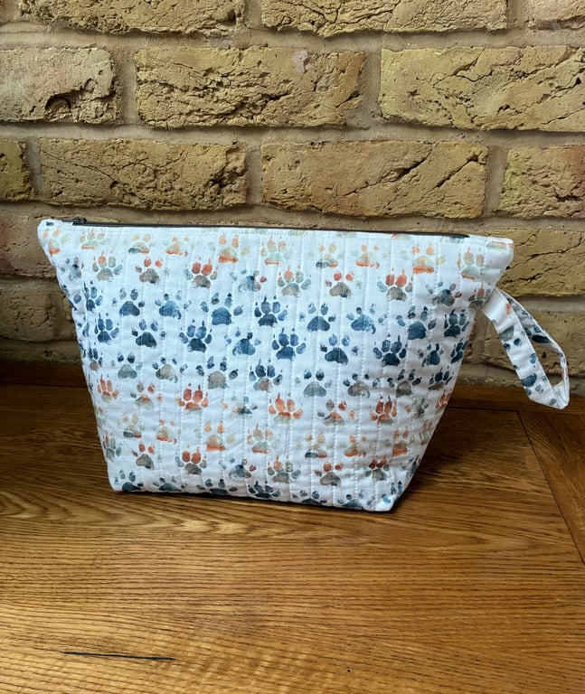 Paw Print Large Quilted Washbag With Strap