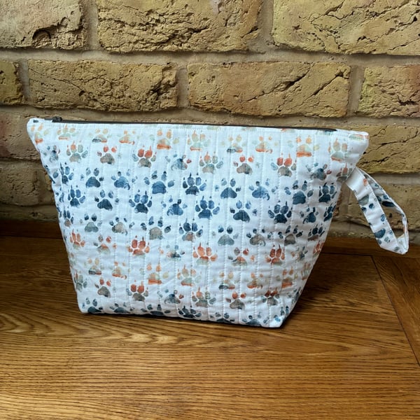 Paw Print Large Quilted Washbag With Strap