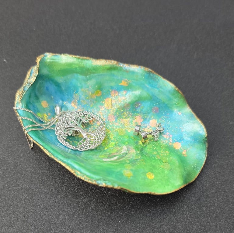 Hand Decorated Oyster Shell Trinket Dish