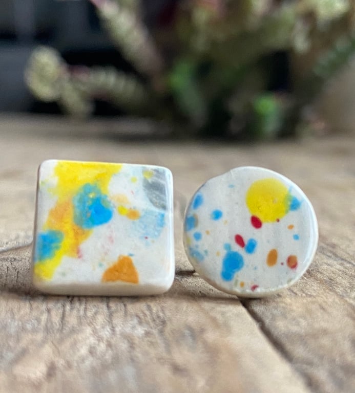 Handmade Ceramic Sterling Silver Mismatched  Stud Earrings