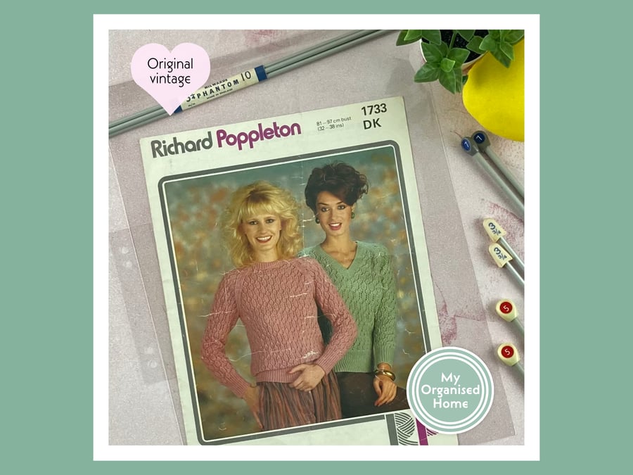 Richard Poppleton 1733 vintage sweater jumper knitting pattern, 1980s, ORIGINAL 