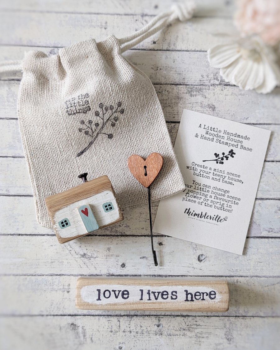Little Wooden Painted House and Base in a Bag