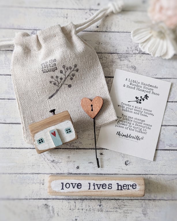 Little Wooden Painted House and Base in a Bag
