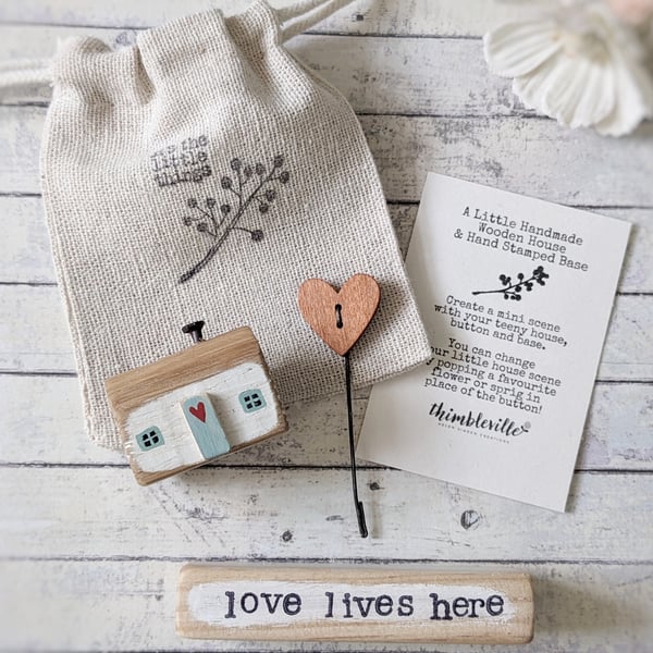 Little Wooden Painted House and Base in a Bag