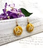 Snowdrop earrings mustard yellow metallic copper accents fabric button jewellery - Image 4