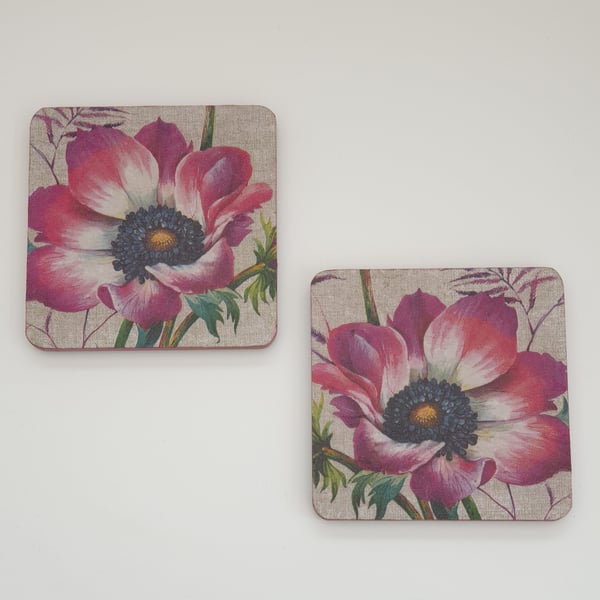 poppy coasters decoupaged set of 2 - Folksy