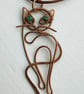 Antique copper Cat pendant with Apatite stones