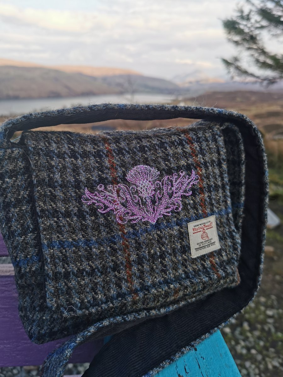 Harris Tweed shoulder bag with embroidered thistle 
