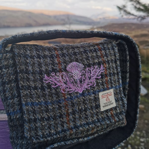 Harris Tweed shoulder bag with embroidered thistle 