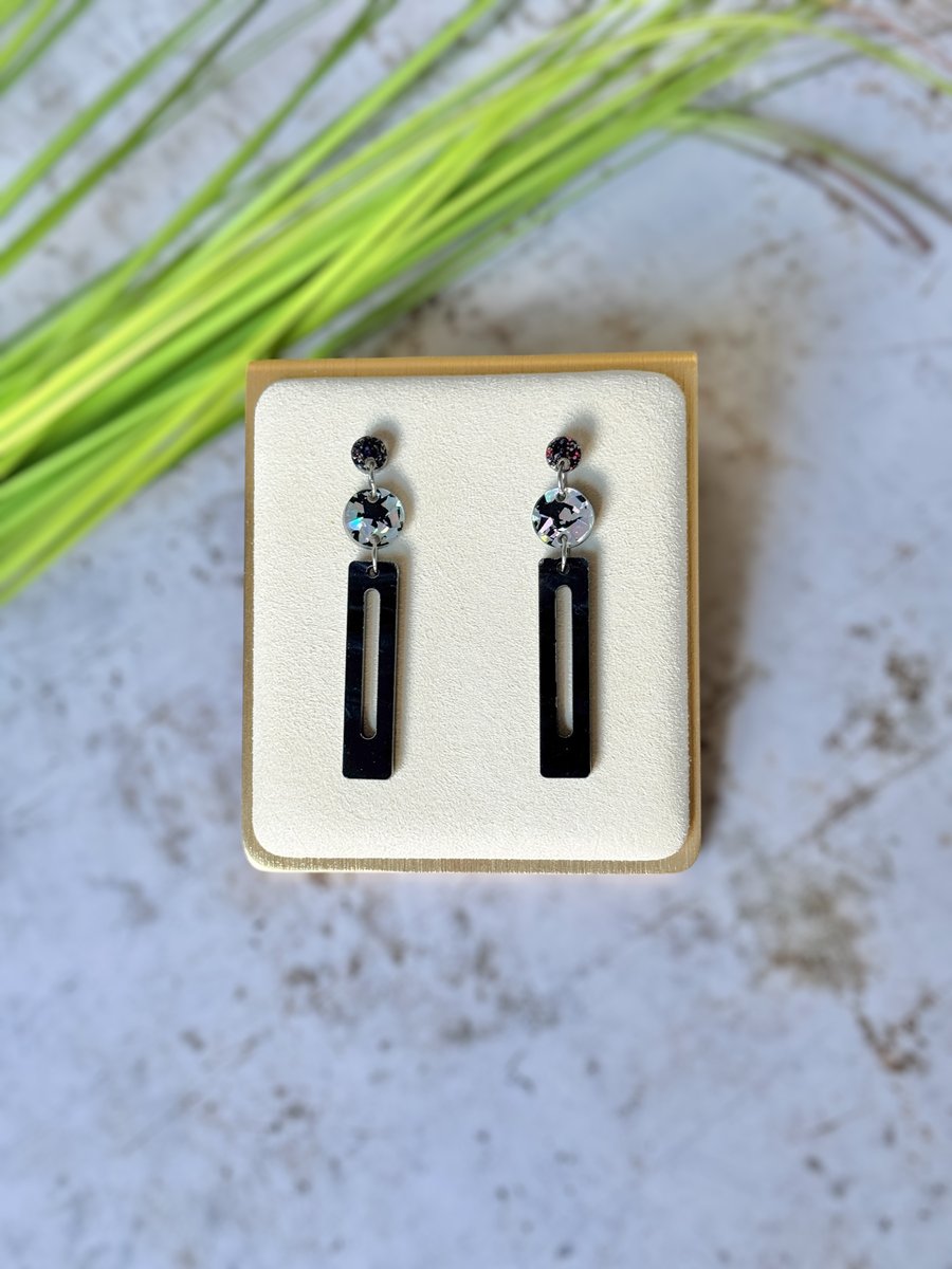 Three Tier Mixed Black Acrylic Earrings
