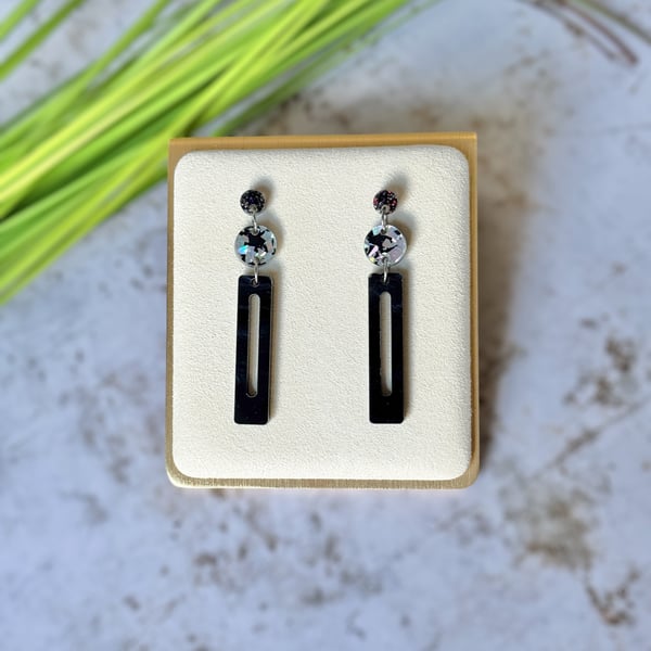 Three Tier Mixed Black Acrylic Earrings