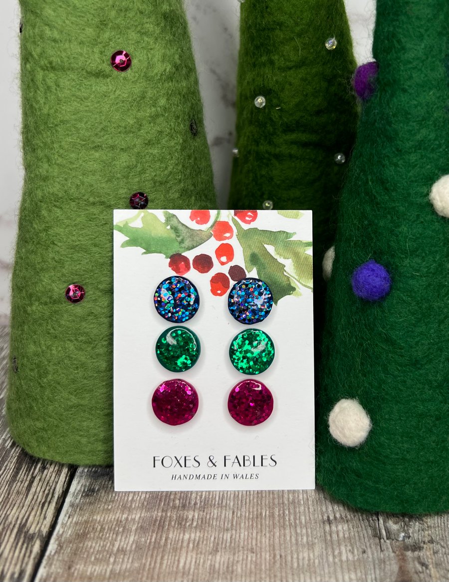 Set of 3 sparkly stud earrings set 2