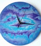 "Azure Serenity" Unique Hand-painted Handcrafted Clock Abstract Wall Art 