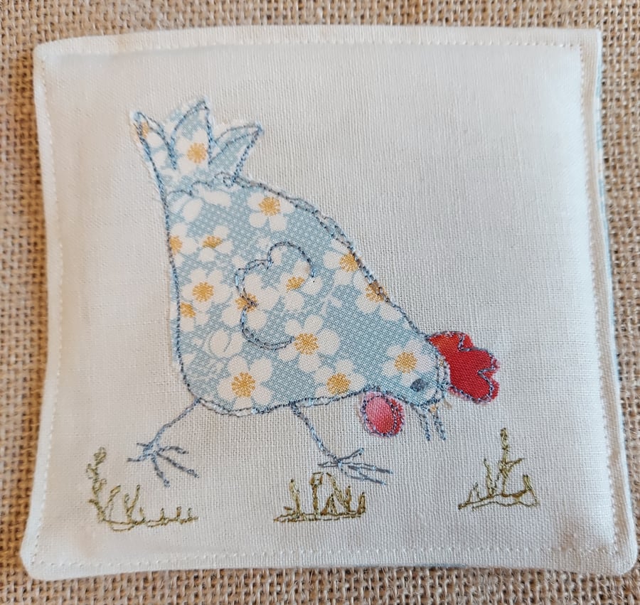 Fabric Coaster  - Floral Hen 