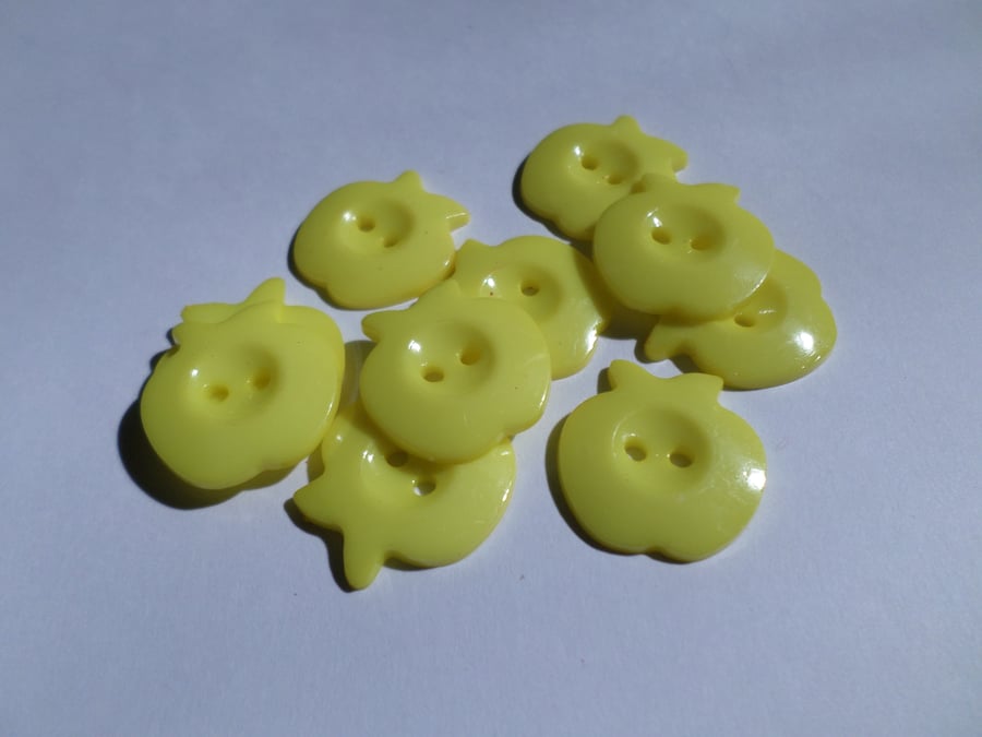 10 x 2-Hole Acrylic Buttons - 21mm - Apple - Bright Yellow 