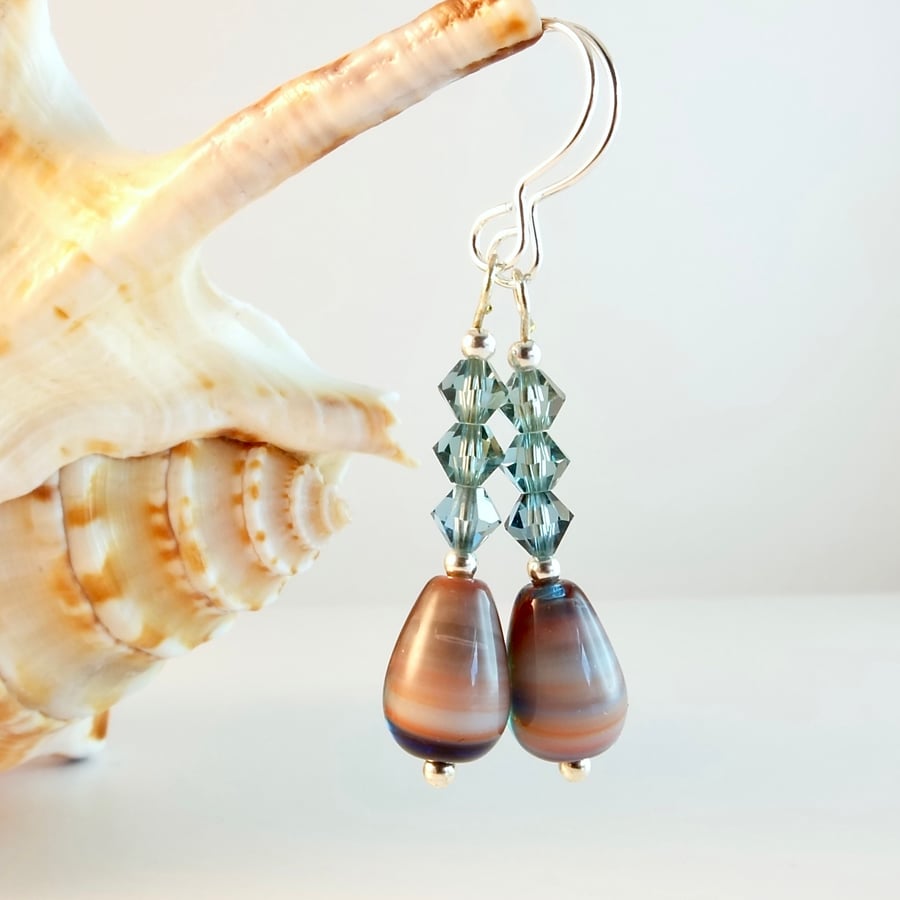 Glass Teardrop Earrings With Swarovski Crystals Folksy