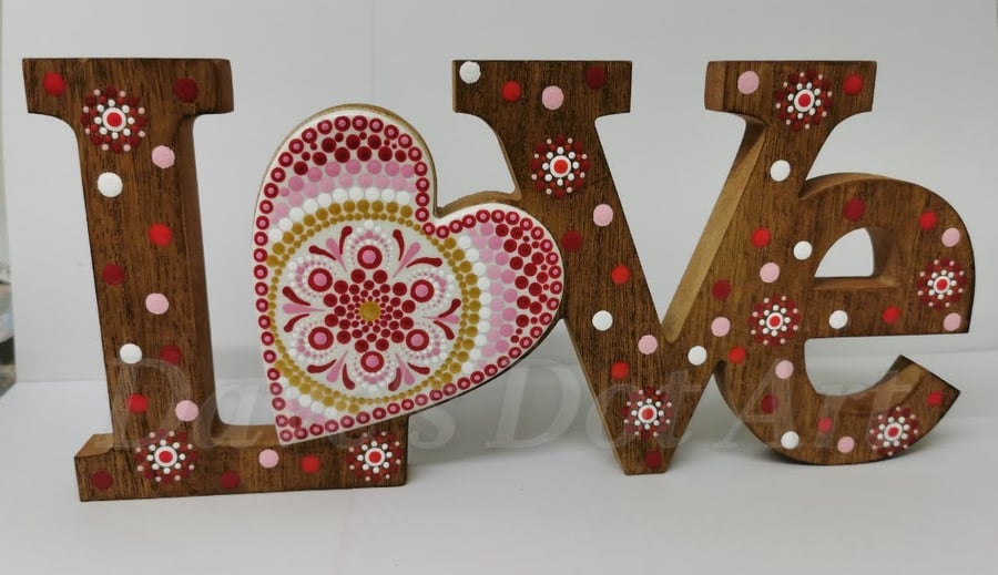 Dot Mandala Wooden Heart Love Plaque