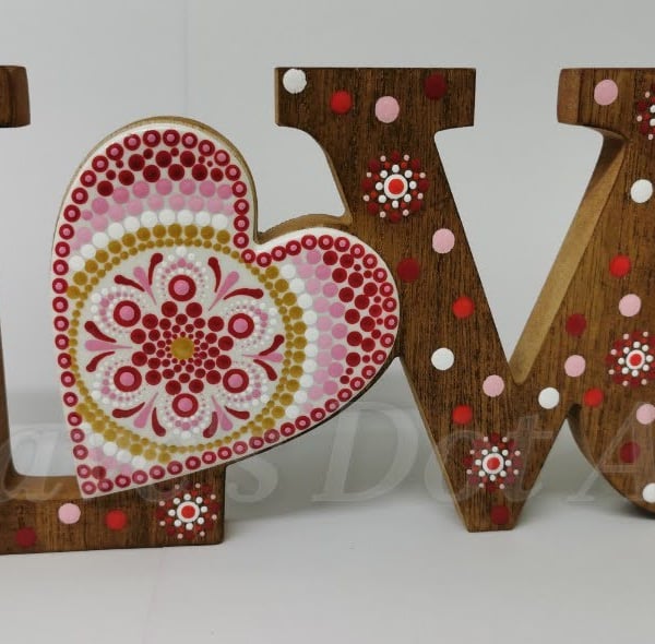 Dot Mandala Wooden Heart Love Plaque
