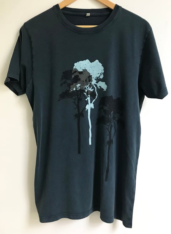  3 Trees Unisex organic cotton T shirt  denim blue Scots Pine trees print