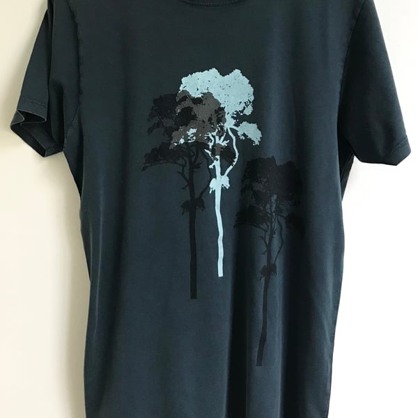  3 Trees Unisex organic cotton T shirt  denim blue Scots Pine trees print