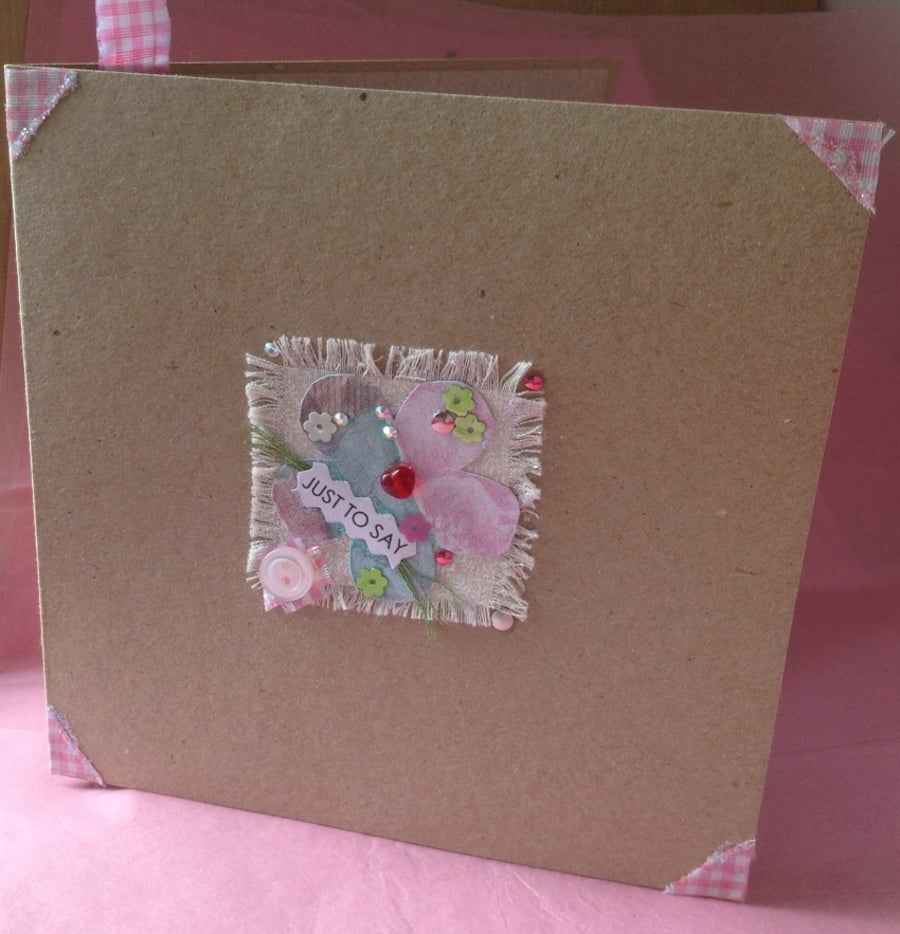 Greeting Card, 'Pretty Patch Just to Say', Handmade Card
