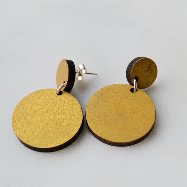 Double Circle Gold Painted Drop Earring