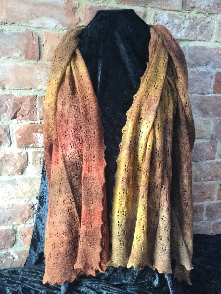 MoBair Baby Alpaca Hand dyed Stole Autumnal Colours 72x26