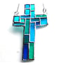 Cross Suncatcher Stained Glass Patchwork Teal Handmade 072 - Image 7