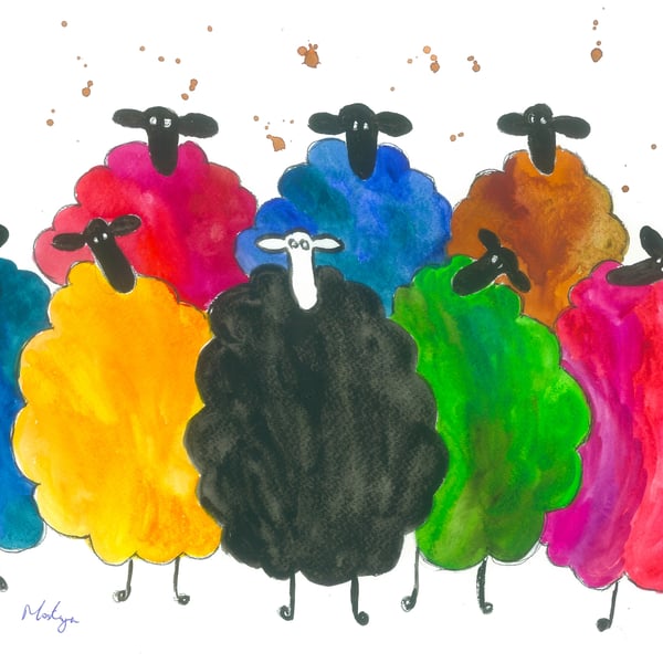 Colourful Sheep Greeting card 5" x 7" "Ir's Cool to be Different!"