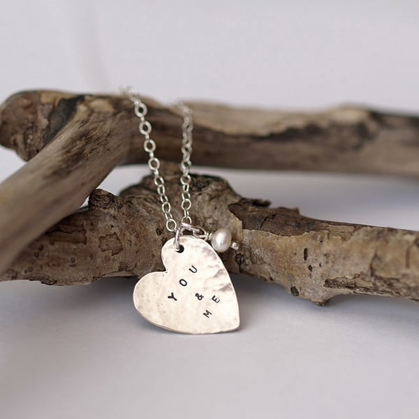 Personalised Silver Heart Necklace with Pearl Pendant Necklace